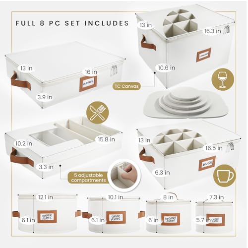 HOMELUX THEORY Plate Storage Box, 4pc Ivory Hard Shell China Storage Containers with 48 Felt Pads, Kitchen Storage Bins With Lids, Moving Box with Handles for Dishes, Dinner Plate & Platter - color: Ivory, size: 5. Plate Storage Set - 4 Piece