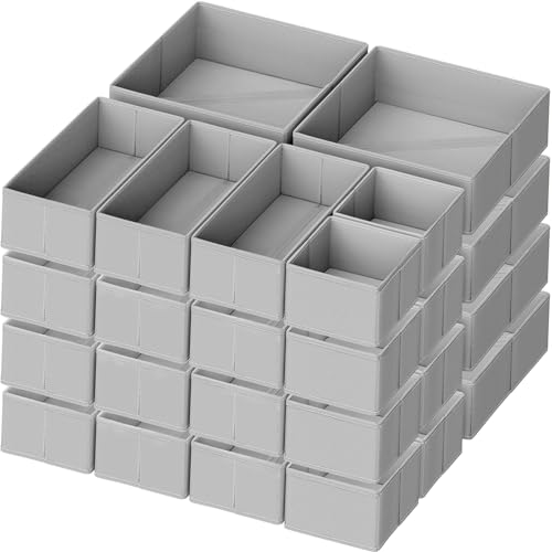 Criusia Drawer Organizer Clothes, 24 Pack Dresser Organizer for Baby Clothes, Underwear, Sock- Foldable Closet Organization and Storage Dividers Bins for Nursery, Bedroom and Dorm (Grey) - color: Grey, size: 24PACK