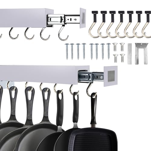 Pull Out Pot Racks, Pot and Pan Organizer with Hooks, Kitchen Pots and Pans Rack Pot Hanging Holder Under Cabinet, Aluminum Alloy Sliding Under Storage (Gray, 7 Hooks) - size: 7 Hooks