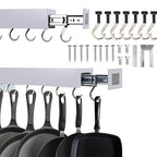 Pull Out Pot Racks, Pot and Pan Organizer with Hooks, Kitchen Pots and Pans Rack Pot Hanging Holder Under Cabinet, Aluminum Alloy Sliding Under Storage (Gray, 7 Hooks) - size: 7 Hooks