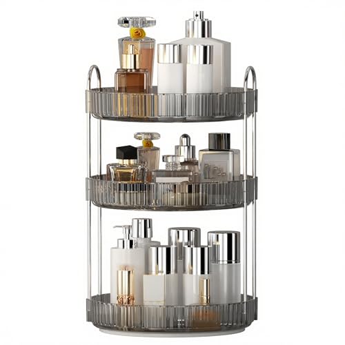 YCIA&DONE 360 Rotating Makeup Organizer and Storage for Vanity Countertop 3 Tiers, High Capacity Cosmetic Skincare Perfume Organizers for Dresser Bathroom Lazy Susan (Smoky Gray) - color: Smoky Gray, size: 9" (3 Tiers)