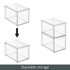 mDesign Plastic Stackable Closet Storage Organizer Bins with Pull Out Drawer for Cabinet, Desk, Shelf, Cupboard, or Dresser Organization - Lumiere Collection - 2 Pack - Clear - size: 8 x 12 x 8 (Pack of 2)