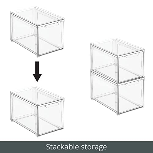 mDesign Plastic Stackable Bathroom Storage with Pull Out Bin Organizer Drawer for Cabinet, Vanity, Shelf, Cupboard, Cabinet, or Closet Organization - Lumiere Collection - 4 Pack - Clear - size: 8 x 12 x 8 (Pack of 4)
