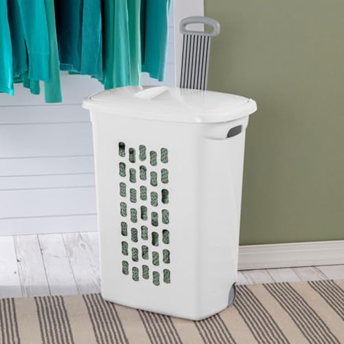 Sterilite 6-Pack Ultra Wheeled Hamper, Laundry Basket w/Flip-Top Lid & Retractable Handle - Plastic Rolling Clothes Storage Cart with Ventilated Holes for Home, Apartment or Dorm - size: 6 Pack