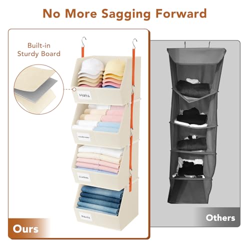 4 Pcs Modular Closet Organizer - Detachable & Foldable Hanging Storage Cubes, 88L Total Capacity, Heavy Duty Fabric Shelves for Wardrobe, Closet Organization, RV, Dorm, Beige - color: Beige