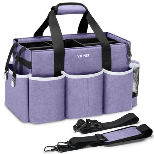 Ytonet Cleaning Caddy, Wearable Cleaning Supplies Organizer with 4 Foldable Dividers, Large Cleaning Caddy for Cleaning Supplies with Handle and Shoulder Straps, Cleaning Bags for Housekeepers, Purple - color: Purple, size: Large