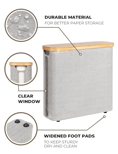 StorageWorks Large Toilet Paper Storage with Bamboo Lid, Toilet Paper Holder Basket for Up to 12 Mega or 16 Regular Size Rolls, Paper Storage Baskets for Bathroom, Grey, 1 Pack - color: Grey, size: Large