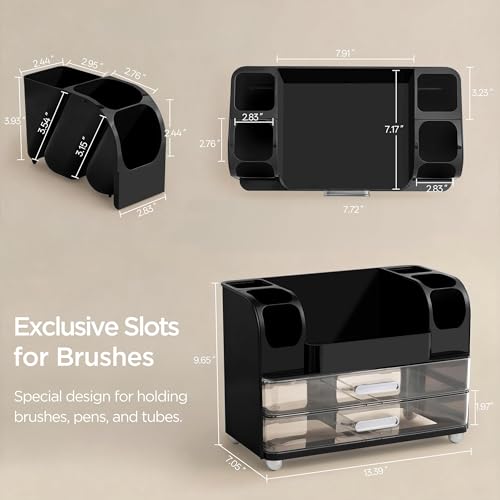 HBlife Makeup Organizer for Vanity with Brush Holder, Cologne Organizer for Men, Large Bathroom Countertop Cosmetic Organizer Skin Care Storage, Easy to Store Lipsticks, Nail Polishes, Perfumes, Black - color: Black