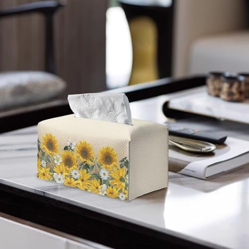 Sunflower Daisy Rectangle Tissue Box Cover Modern PU Leather Rectangular Tissue Box Waterproof Tissue Cover Decorative Holder Organizer for Bathroom Vanity Countertop - color: Sunflower Daisy 1