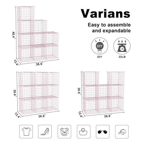C&AHOME Wire Cube Storage, 9 - Cube Organizer Metal C Grids, Modular Shelves Units, Closet Organizer, Ideal for Home, Office, Living Room, 36.6”L x 12.4”W x 48.4”H, Pink UWCS3009P - color: Pink, size: 9 Cube