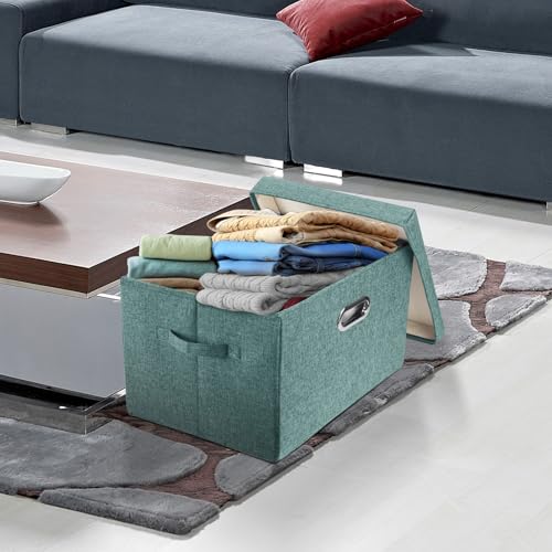 TYEERS Large Storage Bins with Lids, Collapsible, Washable, Fabric Storage Boxes for Organizing, 17.3x11.8x11.4 inches, 3 Pack, Aqua Deep - color: Auqa Deep, size: 3-Pack Large