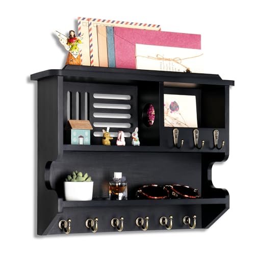 Key Holder for Wall, Mail and Key Holder for Home Decor, Key and Mail Holder for Wall with Key Hooks, Black - color: Black