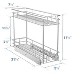 ROOMTEC Pull Out Spice Rack for Narrow Cabinet (8½" W X 21" D),2 Tier Slide Out Cabinet Organizer and Pull Out Shelves Under Cabinet Storage for Kitchen, Chrome - size: 8½" W x 21" D, 2 Tier
