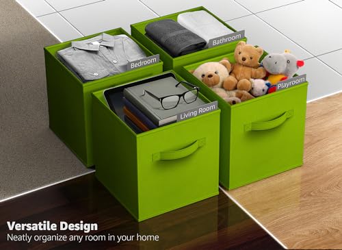 Sorbus Foldable Storage Cubes - 6 Fabric Baskets for Organizing Pantry, Closet, Shelf, Nursery, Playroom, Toy Box, Cubby - 11 Inch Dual Handle Collapsible Closet Organizers and Storage Bins (Green) - color: Green, size: 11 Inch