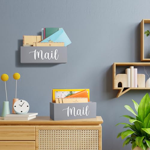DRASTAR Mail Organizer Countertop, Mail Holder Wall Mount, Mail Sorter Organizer for Desk, Envelope Holder for Home Office (Gray, 2 Slots) - color: Gray, size: 2 Slots