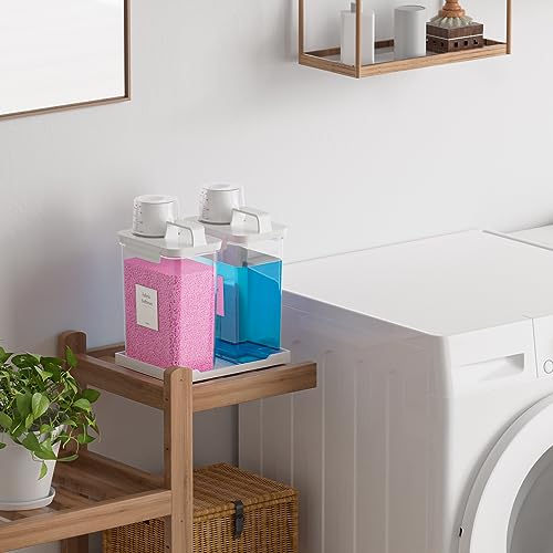 61OZ Laundry Detergent Dispenser Container, 2 Pack Liquid Laundry Dispenser, Plastic Detergent Dispensers for Laundry Powder/Fabric Softener with Tray 6 Labels, Clear - color: 2Pack 61OZ With Tray