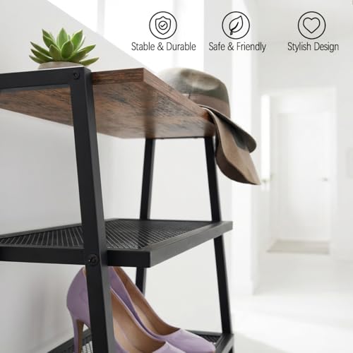 A-Shape Shoe Rack, 5-Tier Heavy-Duty Shoe Organizer with Wooden Top & Mesh Shelves, Space-Saving for Entryway, Bedroom, Hallway(31.97" H, Holds 10 Pairs, Rustic Brown) - size: 17.32" X 10.24" X 31.97"