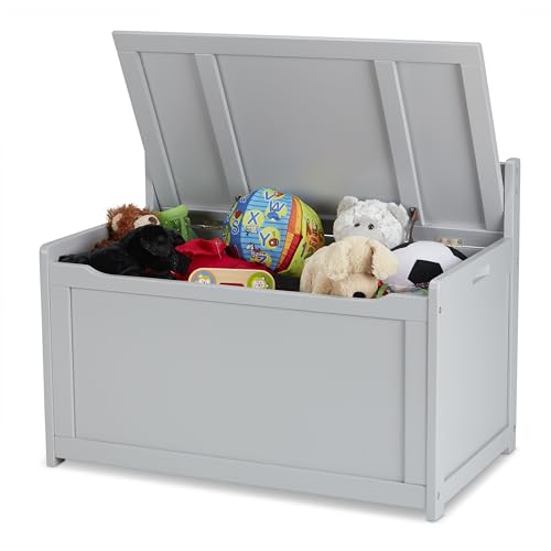 Melissa & Doug Toy Chest, Wooden Toy Storage Box with Safety-Hinged Lid, Kids Toys Storage Organizer for Playroom, Bedroom, & Montessori Classroom Furniture for Boys & Girls Ages 3+, Gray - color: Grey