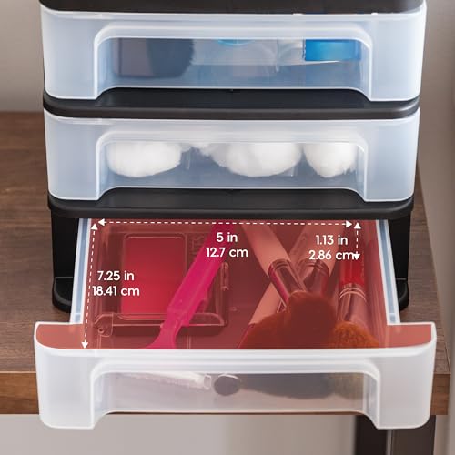IRIS USA Plastic Stacking Desk Top 3-Drawer Storage Organizer, 4-Pack, for Makeup Vanity Nail Polish Bathroom Stationery Art Craft Supplies Kitchen Office Garage and Small Organization, Small, Black - color: Black, style: Small - 4 Pack
