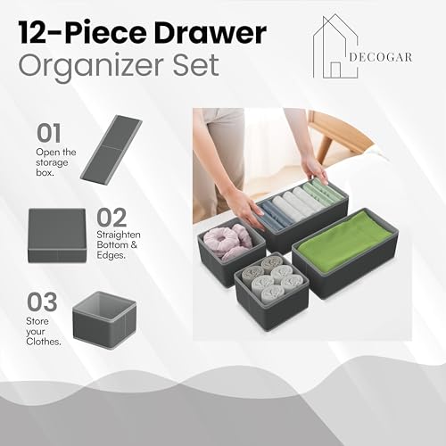 Drawer Organizer – 12 Pack Foldable Gray Fabric Storage Bins for Baby Clothes, Closet, Dresser, Nursery, Underwear, Diapers, Socks | Soft Drawer Dividers for Bedroom & Home Storage - color: Grey