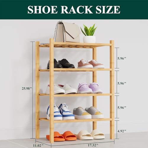 Smiry Shoe Rack, 4 Tier Thick Small Bamboo Shoe Organizer, Stackable Free Standing Wooden Shoe Storage Shelf for Closet, Entryway, Front Door Entrance, Natural - color: Natural, size: 17.32" Wide - 4 Tier - Thicker