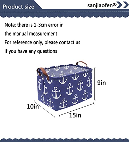 Rectangular Kids Storage Bins,Boys Baskets,Collapsible Anchor Organizer Bin with Handles for Nautical Nursery Decor,Clothes Storage,Book Basket,Gift Basket.( Anchor) - color: Navy blue anchor