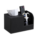 Square Tissue Box Cover with 2 Compartments Storage Organizer, PU Leather Tissue Box Holder with Remote Control Holder for Livingroom Nightstand, Multifunctional Cube Tissue Holder (Black) - color: Black