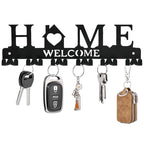 Key Holder Wall Mount, Adhesive Metal Key Hanger with 6 Double Hooks, 2 Installation Methods, Black - style: 12 Hooks