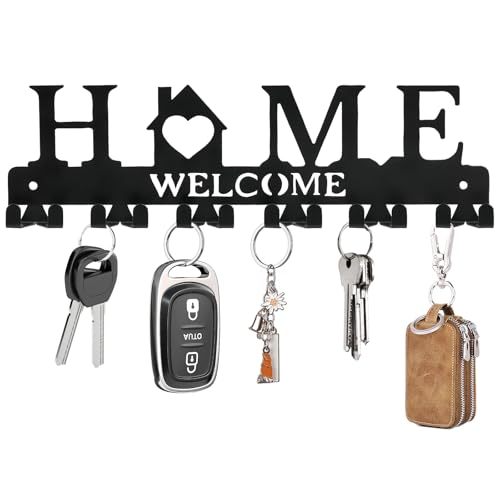 Key Holder Wall Mount, Adhesive Metal Key Hanger with 6 Double Hooks, 2 Installation Methods, Black - style: 12 Hooks