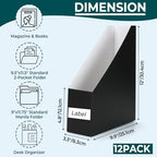 EXYGLO 12 Pack Black Magazine File Holder, Cardboard Magazine Rack with Label, Foldable Storage Organizer Box for Book, Documents, 9.9x3.3x12 Inches - color: Black