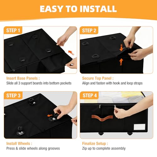 Under Bed Storage with Wheels,Underbed Storage with Sturdy Sidewalls/Bottom, Clear Cover, Label and PU Handle, Rolling Under Bed Drawers for Clothes, Shoes, 11 Inch Height,Black, 2 Pack - color: Black 2 Pack, size: 11 inch