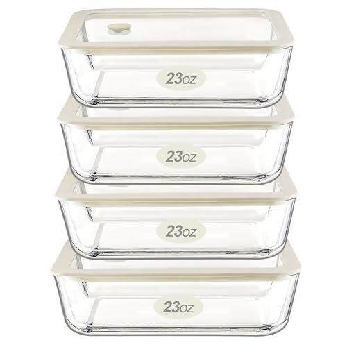 Urban Green Glass Food Container Set with Glass Lid, 4 Pack, Food Storage Containers Set, Airtight, LeakProof, 100% Plastic Free, Meal Prep Containers (White Color) - color: White Sand - 4P