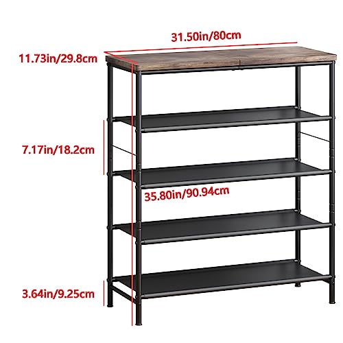 INGIORDAR Shoe Rack Organizer 5 Tier Metal Organizer Shelf with Industrial MDF Board and Layer Fabric for Entryway Closet Bedroom Living Room Garage,Black & Rustic Brown (Black+Rustic Brown, 5 Tier) - color: Black+rustic Brown, size: 5 Tier