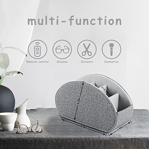 Tv Remote Holder Tray with 5 Compartments,PU Leather Remote Control Holder/Caddy Nightstand Decoration,Placed Media Remote Storage Box/Glasses/Makeup Brush/Office Products/Desktop Organizer (Grey） - color: Grey