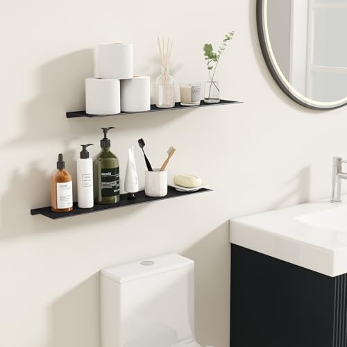 MKO 20" Floating Shelves for Wall, Long Metal Wall Mounted Shelf for Bathroom, Bedroom, Living Room, Kitchen, Display Hanging Shelves for Books/Storage/Room Decor 2 Packs, Black - color: Black, size: 20 IN