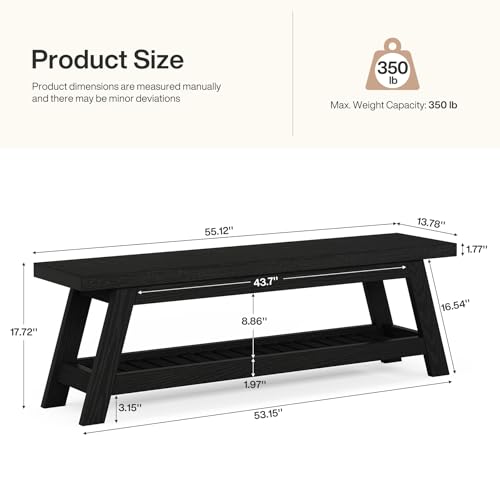 Tribesigns Wood Black 2-Tier Entryway Bench with Shoe Storage, 55" Large Narrow Hallway Foyer Seating Bench with Open Shelves for Entryway, Bedroom, Mudroom - color: Black