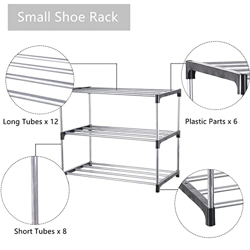 Small Shoe Rack, Narrow Stackable Shoe Shelf Organizer for Entryway, Doorway and Bedroom Closet (3-Tier, Black) - color: Black, size: 3-Tier