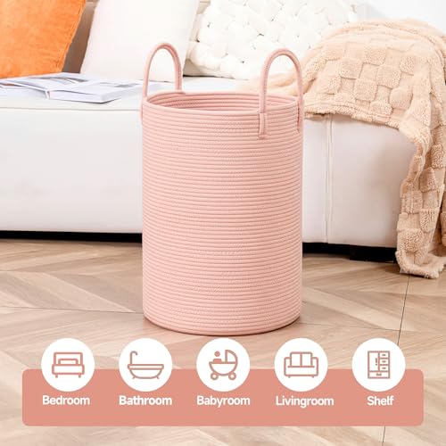 CLHMILY&Z Laundry Hamper Round Storage Rope Basket in Living Room, Bedroom, Laundry Room for Toy, Clothes, Blanket, Pillow (Pink, 60L) - color: Pink, size: 60L