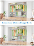 Ulif E11 Heavy-Duty Garment Rack, Metal Freestanding Clothes Rack and Closet Storage Organizer System with 8 Shelves and 4 Hanger Rods, (73.2-97.6)" W x 14.5" D x 71.2" H, Load 1034 LBS, Chrome - color: Chrome