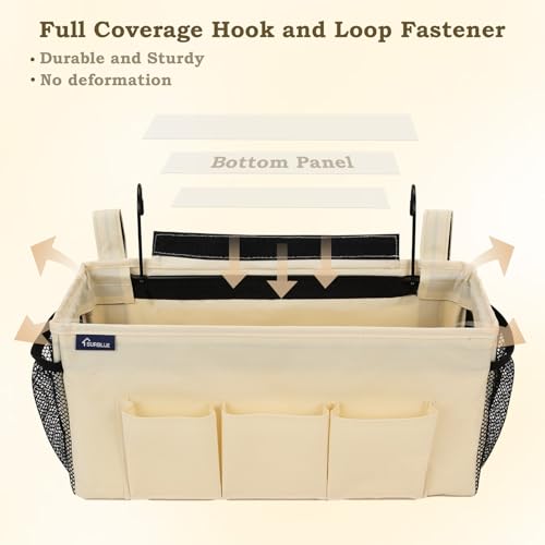 Surblue Bedside Organizer with Hook Caddy Hanging Storage Bag with Adjustable Straps and Water Bottle Holder for Home, College Dorm, Bunk Bed Accessories, Crib, Hospital Bed, Beige - color: Beige