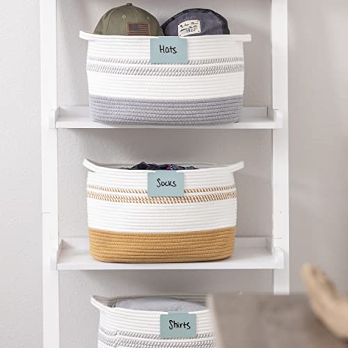 Hygge & Sage: Metal Bin Labels for Home Organization | Non-Slip Basket Clips for Storage Bins, Baskets, or Wire Racks | Includes 8 Labels, 8 Non-Slip Pads, and 2 Free Markers (Blue) - color: Blue