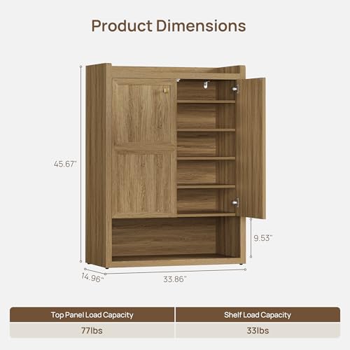 SICOTAS Shoe Cabinet Storage for Entryway - 24-Pair Shoe Cabinets with Doors and Adjustable Shelves, Modern 33.9" Wide 7-Tier Shoes Storage Cabinet for Hallway Mudroom Closet Living Room, Brown Oak - color: Brown Oak, size: 1 Piece