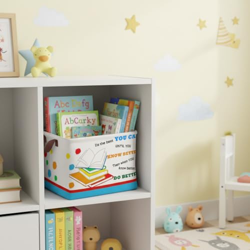 Book Storage Basket Waterproof Canvas Toy Storage Bin Blanket Baskets Collapsible Outdoor Basket with Leather Handles Book Organizer for Nursery Room Classroom Library Closets,Bedrooms,Gifts Baskets - color: Book