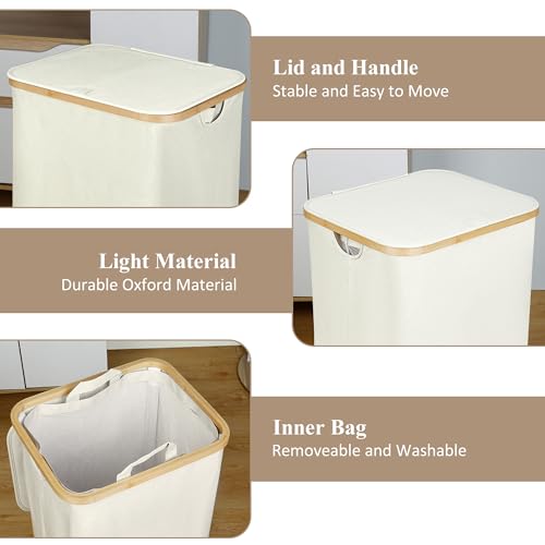 iEGrow Laundry Basket with Lid, 110L Large Laundry Hamper with Handle and Lid, Collapsible Clothes Basket Organizer with Removable Inner Bag for Clothes Toys Towels - Beige - color: Beige, size: 110L