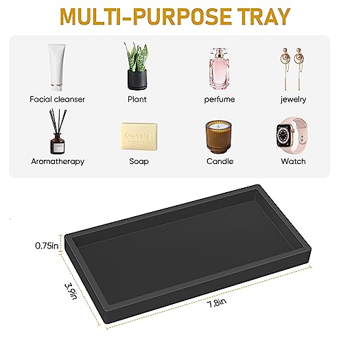 Silicone Bathroom Tray,Shatterproof Small Black Bathroom Tray,High-Grade Silicone Durable Vanity Trays for Bathroom Soap Dispenser Tray Toilet Tank Tray-7.8 * 3.9 in - color: Black, size: Small-7.8*3.9 in