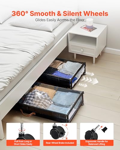 VEVOR Under Bed Storage with Wheels, 36.0 x 18.1 x 7.3 inch, Underbed Containers with Clear Lid, Underbed Shoe Organizer, Rolling Under the Bed Storage Bins for Clothes Shoes Blankets Bedroom, 2 Pack - style: D