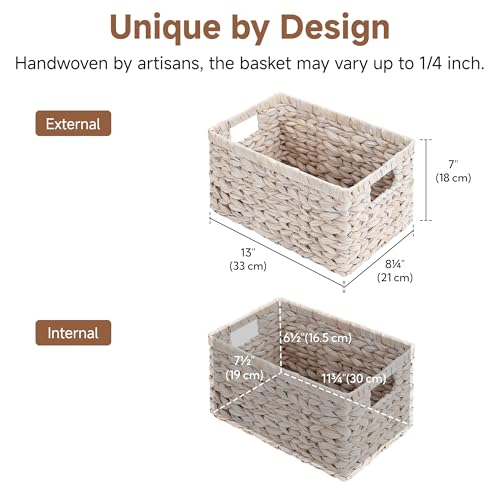 StorageWorks Pantry Baskets, Wicker Storage Baskets for Organizing, Pantry Organizers and Storage, Water Hyacinth, Natural - color: White (Water Hyacinth), size: 2x 13¼"L x 8¼"W x 7"H