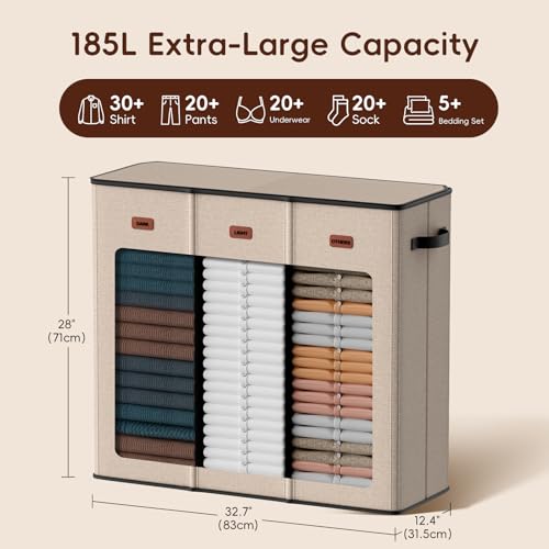 185L Laundry Hamper 3 Section, Laundry Hamper with Lid, Dirty Clothes Hamper with 3 Removable Washing Bags, Extra Large Laundry Basket Organizer for Bedroom, Laundry Room, Dorm - Khaki - color: Khaki, size: 185L - 3 Section