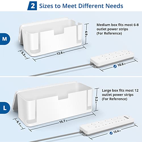 ZhiYo Cable Management Box White, 2Pack Cord Organizer Box - Extra Large and Medium Size, Cord Hider Box to Conceal Power Strips on Desk or Floor, Made from Electrically Safe ABS Material - color: White, size: XL + M