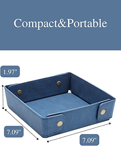 CASIRENA Faux Leather Valet Tray Organizer for Men - Catch-All Tray for Entryway Table Key, Wallet, Watch, Coin Change, Phone, Dresser EDC Dump Jewelry, Bedside Nightstand Desk-top - color: Blue, size: Square